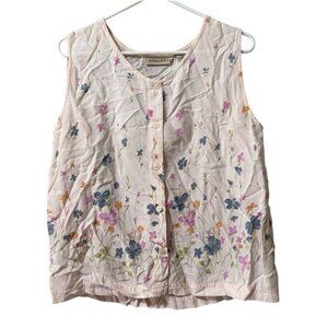 Anthropologie Analogy Sleeveless Top Size Medium Button Front Floral Cottagecore